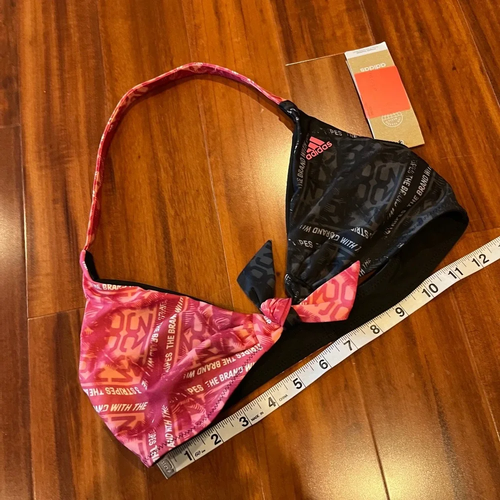 Adidas Bikini Top Colorblock Red Black Graphic Halter Swim GM2427 New Size Small